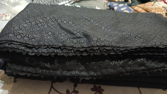 Swiss lawn self print gol irani chadar with lace